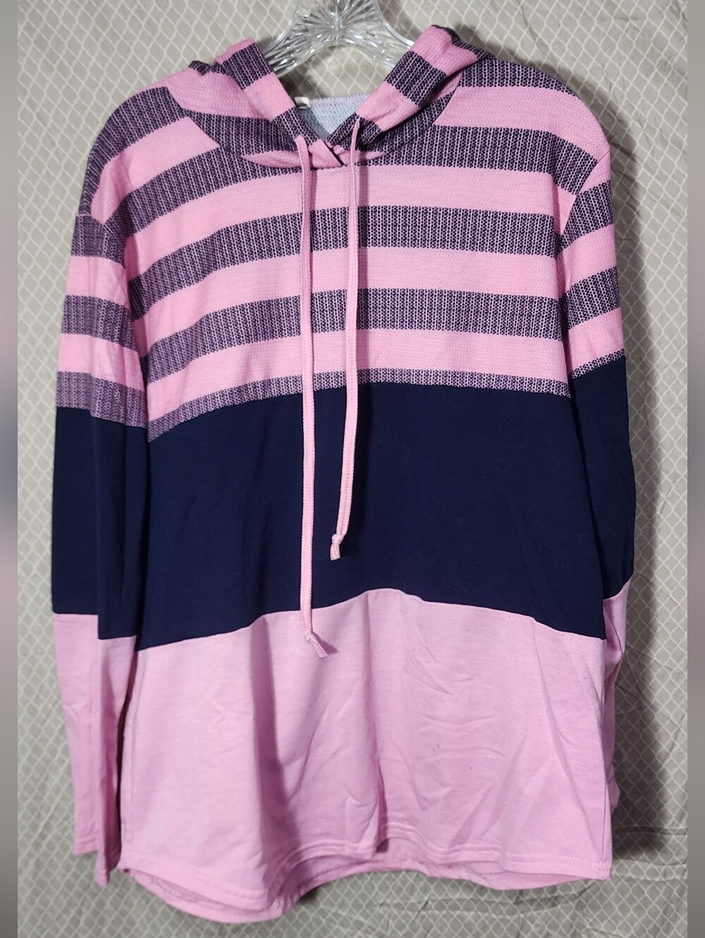 Pink & Blue Color Block Winter Hoodie Women's Large Used Great Shape